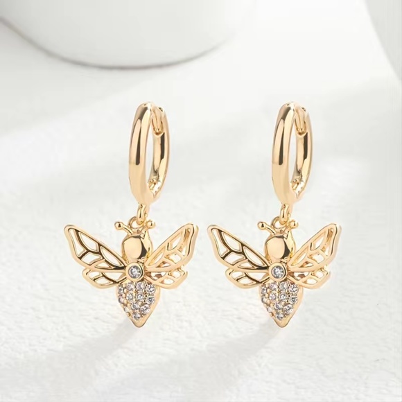 Jewelry - Mini Honey Bee 18K Gold Plated Crystal Hoop Earrings